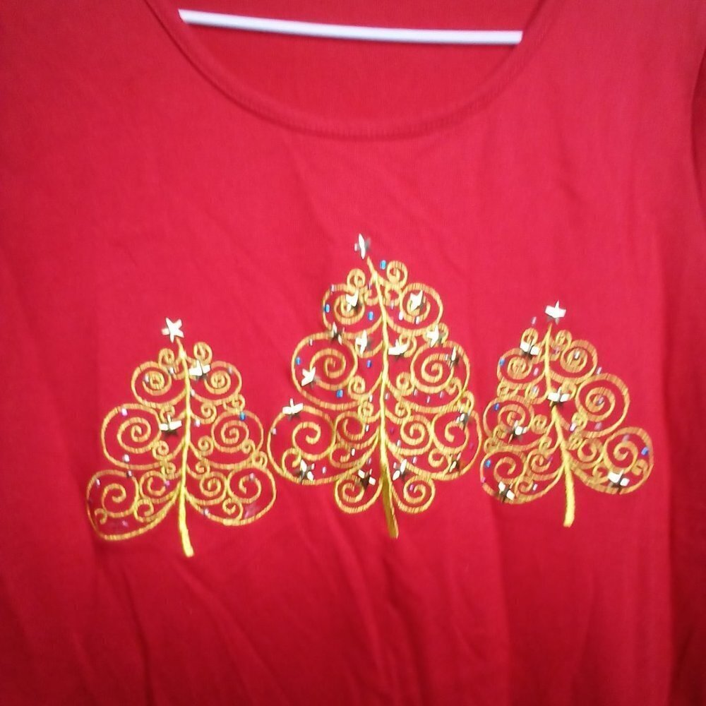 Kim Rogers Shirt M Christmas Tree Long Sleeve Red - Picture 4 of 10